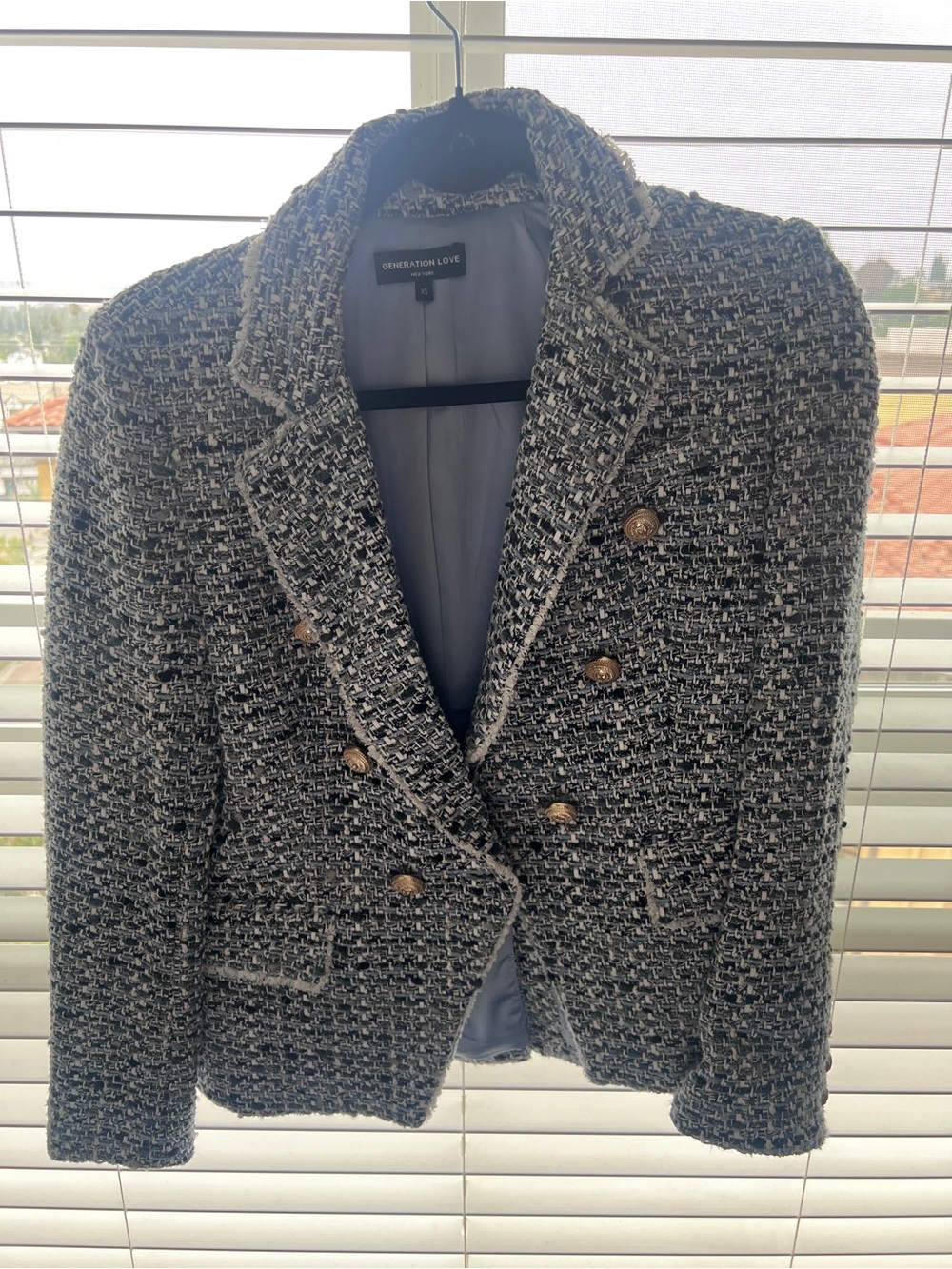 Generation Love Black and White Tweed Double-Breasted Blazer